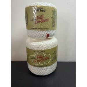 J.&P. Coats Knit-Cro-Sheen White 100% Cotton Crochet Thread 225 Yd & 325 Yd New